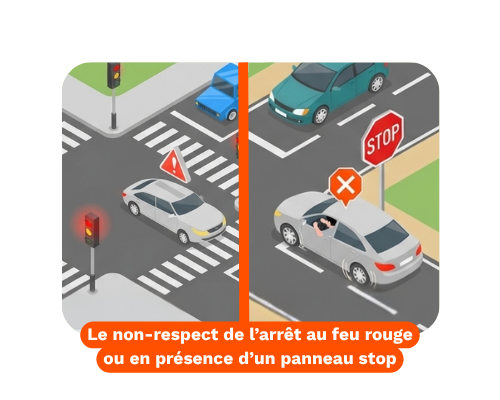 Deux voitures qui ne respectent pas le stop et le feu rouge